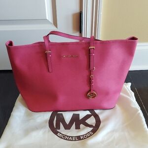 Michael Kors Pink Leather Tote Bag with Gold Hardware